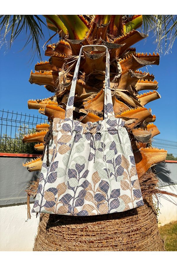 Handream-Leaf Patterned Tote - Drawstring Shoulder and Cloth Bag 1