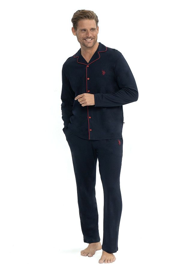 U.S. Polo Assn. US Polo Assn.12039 Men s Navy Blue Shirt Pajama Set Long Sleeve and Buttoned Front Trendyol
