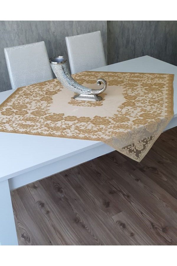 WENESSİ-Rose Pattern Knitted Sequin Coverlet (Yellow) 1