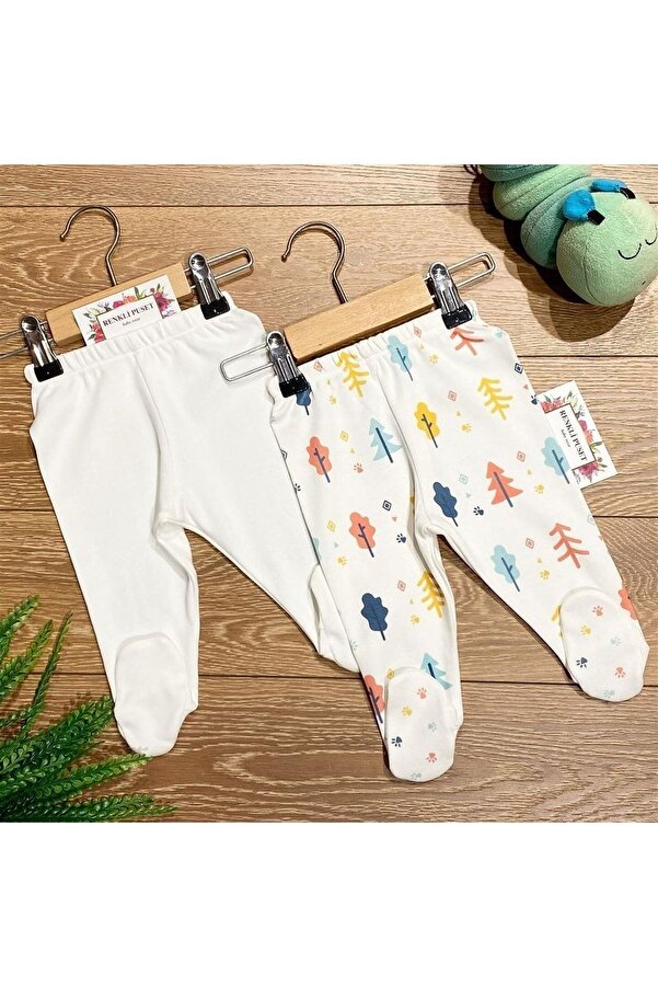 Renkli Puset 2'li Organik Pamuklu Bebek Pijama Altı Takımı Ağaç Geyik