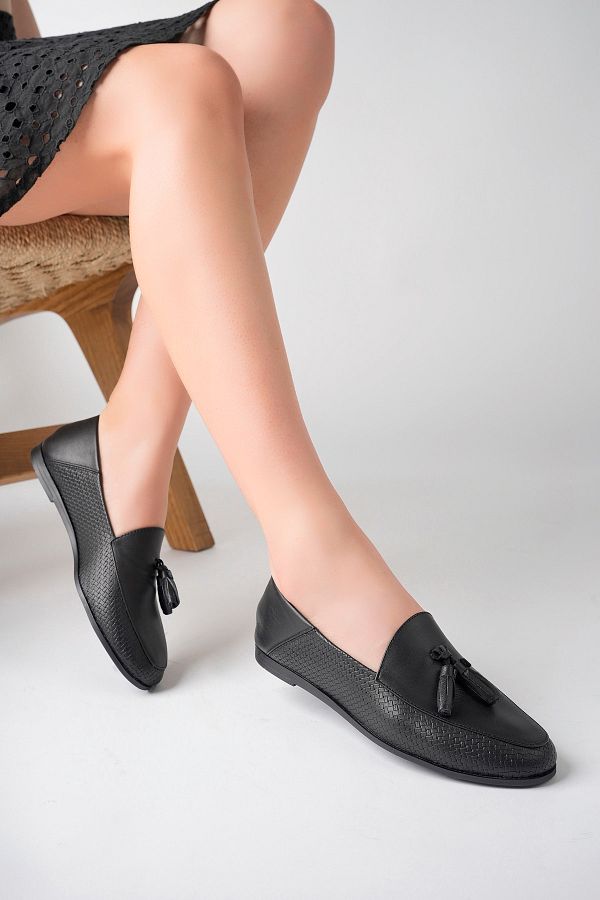 Deripabuc-Genuine Leather Black Print 2 Women's Leather Loafer Pcc-f06 1