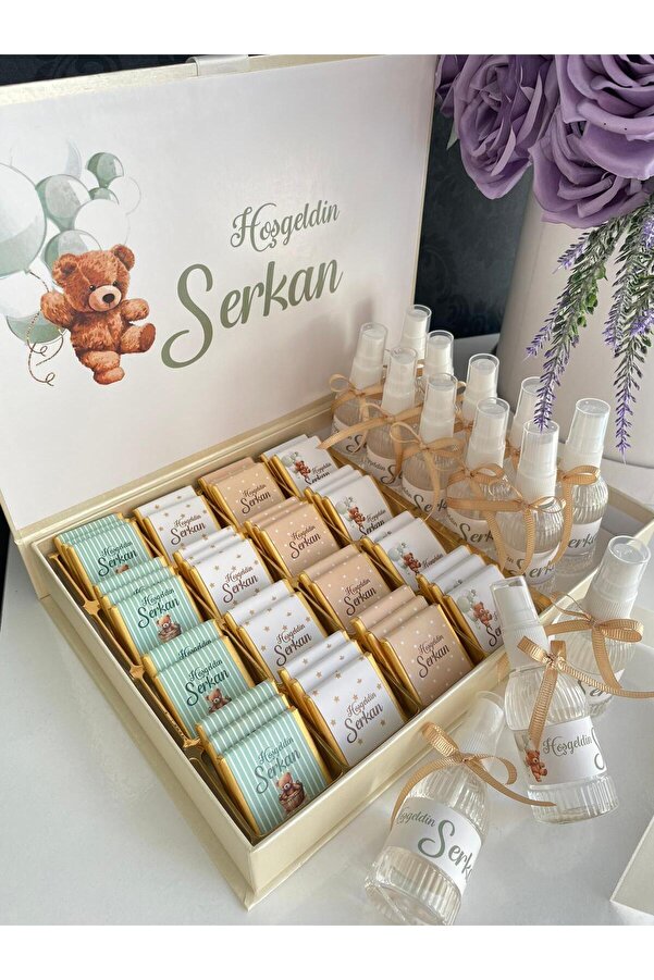 Minemiss Tasarım Isme Özel Tasarımlı Kız-erkek 60 Adet Bebek Çikolatası Ve 25 Adet Kolonya Yaş Günü-hediyelik