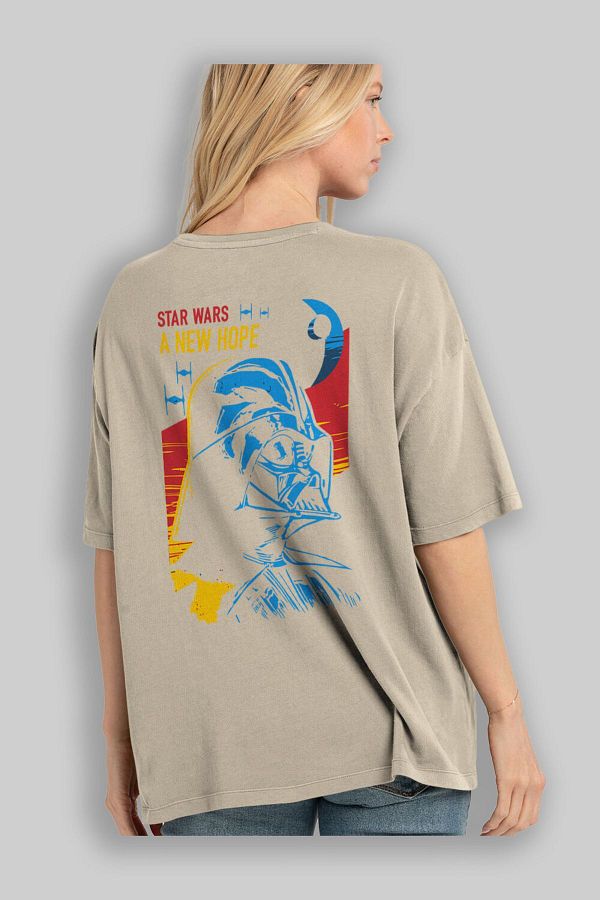 Ankhises Star Wars Beige Oversize T shirt Crew Neck Cotton Men s Women s Trendyol