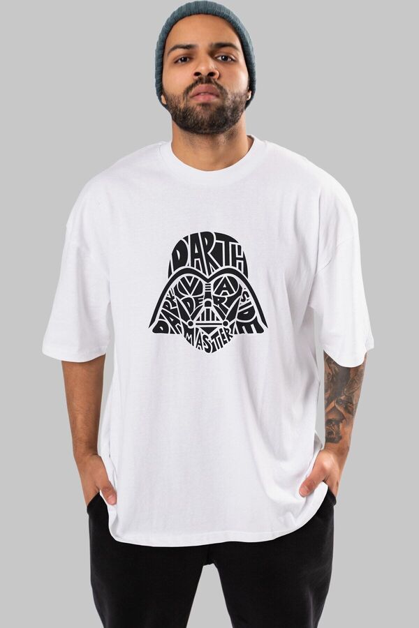 Ankhises-Tricou supradimensionat alb cu imprimeu în față Darth Vader, unisex, pentru bărbați, pentru femei, cu decolteu 1