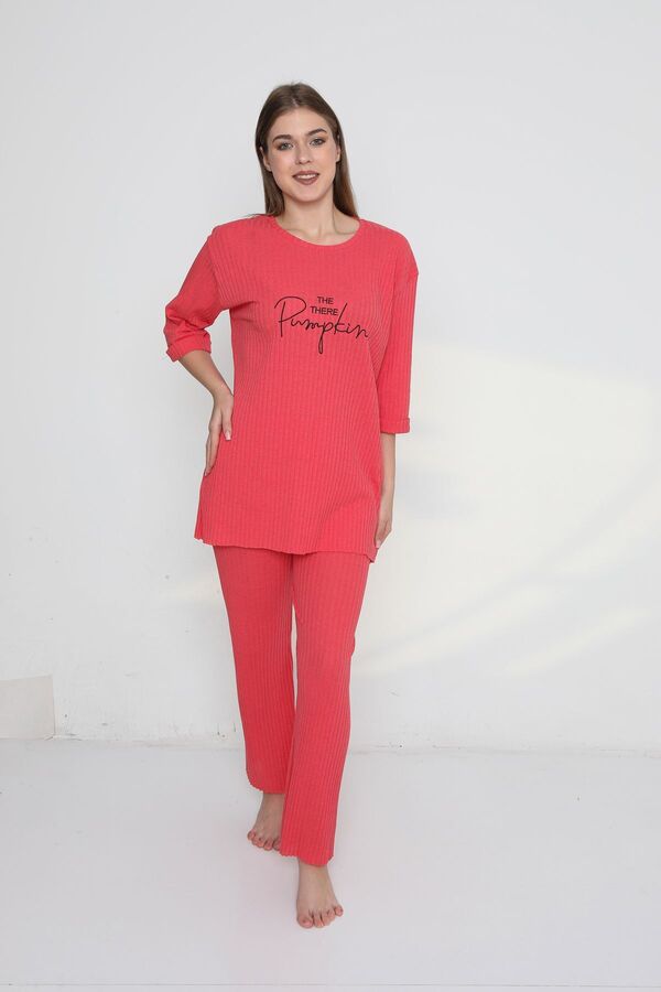 FAMES PİJAMA Pumpkin Written Camisole Plus Size Women's Pajama Set