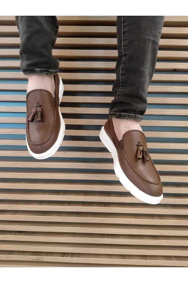 GNR SHOES High Sole Laceless Men s Corcik Tan and White Casual Shoes Trendyol