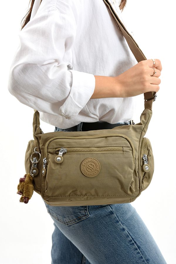 Canta Trend Sanmorris Water Repellent Crossbody Multi Eye Parachute Fabric Bag with Monkey Keychain Gift Trendyol