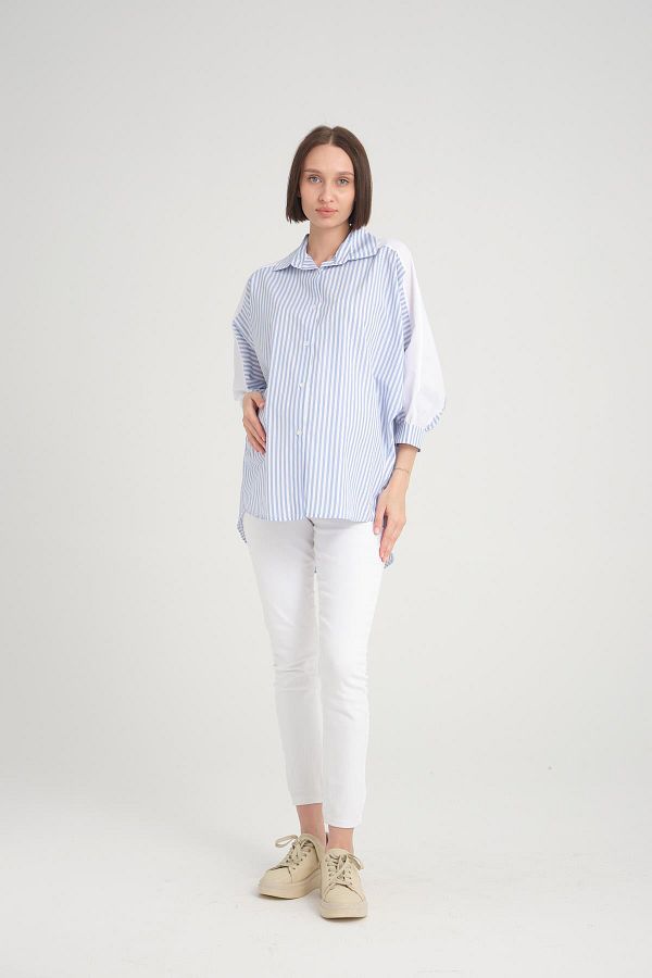 Işşıl-IŞIL B106 - Striped Cotton Maternity Sports Tunic, Bat Sleeve 1