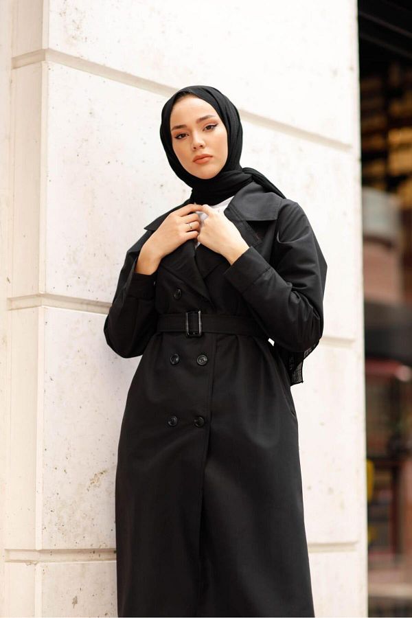 esmaboutique Trench Coat Black Slim fit Trendyol