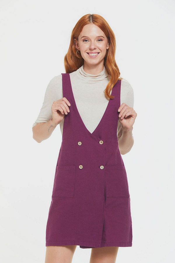 Clandestino-Purple Bohemian Dress - Cotton, Buttoned Front Gilet 1