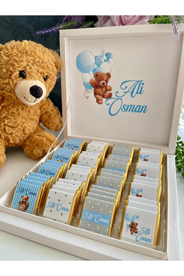 Minemiss Tasarım Lüks Kutulu Isme Özel Tasarımlı Kız-erkek Bebek Çikolatası 50 Adet Dogum-yaş Günü-hediyelik Çikolata