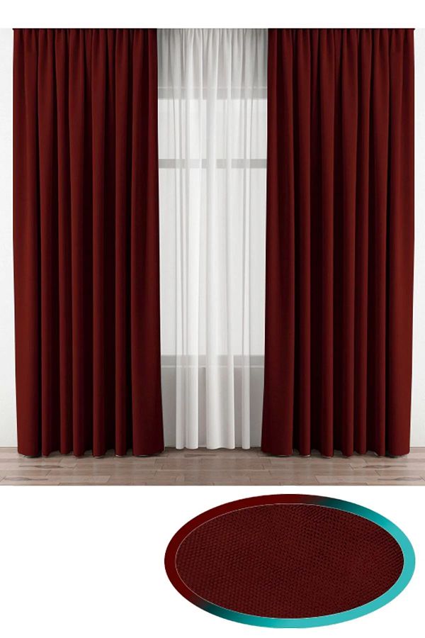 İ.D İpek Dokuma-Burgundy Velvety Fabric Extrafor Drawstring 1st Class Quality Single Wing Background Curtain 1