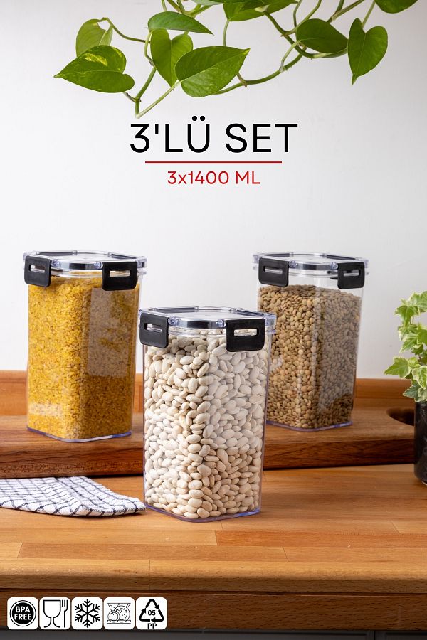 Nandy Home-1400ML Set of 3 Square Clear Storage Container Set with Lock Lid 1