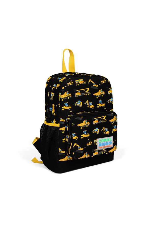 Yaygan-Coral High Black Yellow Patterned Four Compartment School Backpack 23475 1