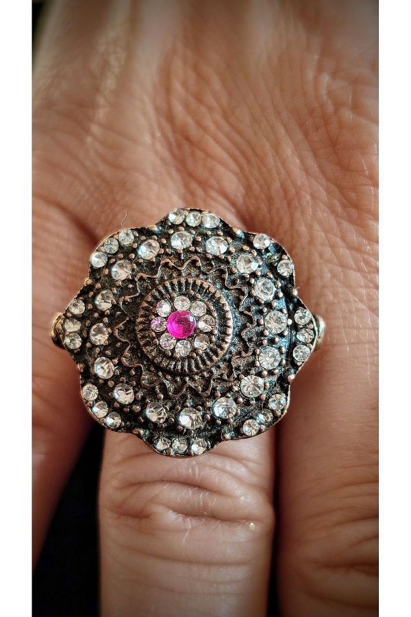 Coral stone in copper ring sales