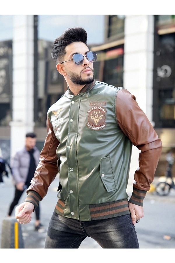 CLASSY.MODA Men s Leather Jacket Zippered Embroidered High Quality