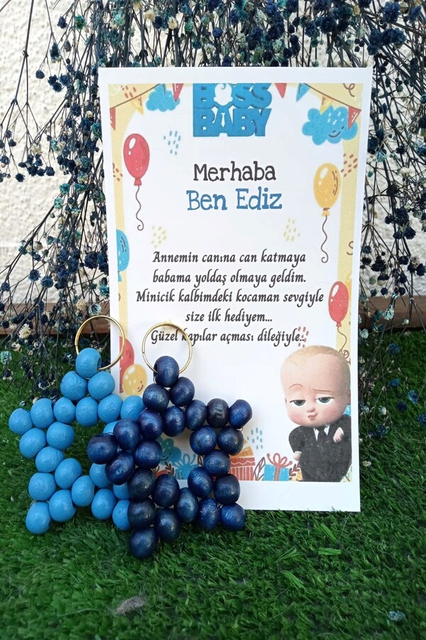 Emtory Home 15 Adet Patron Bebek Kartlı Hediyelik Anahtarlık - Doğum Günü Hediyelik -Mevlid Hediye -Kişisel Yazı