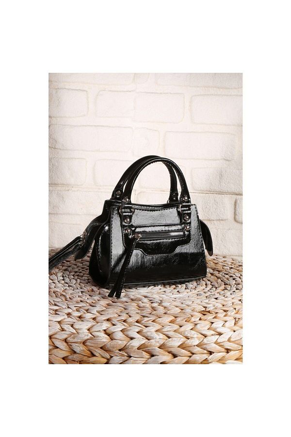 FARBAG-Women's Mini City Black Patent Leather Strap Crossbody Bag 1