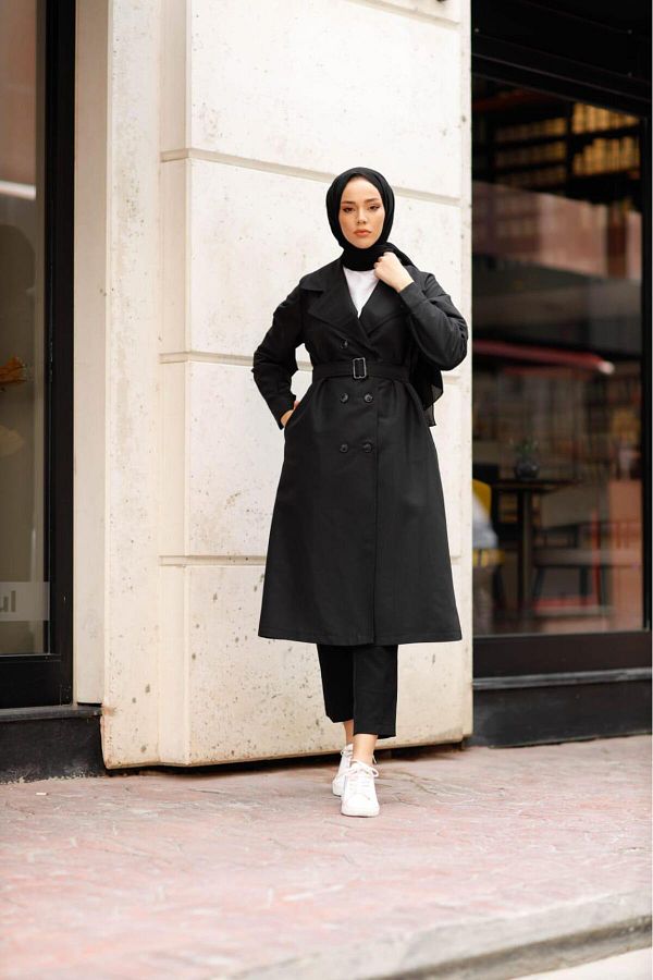 esmaboutique Trench Coat Black Slim fit Trendyol