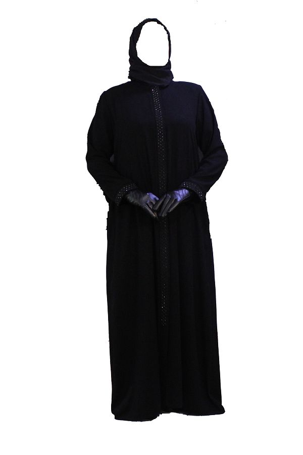 HESNA-Ferace negru elegant - brodat cu piatră pe mâneci și pe lungime, calitate elegantă 1