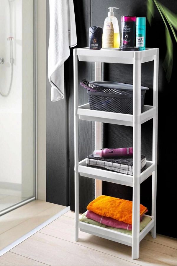 Ecolux 4 Tiers Bathroom Shelf Unit Bathroom Organizer Shampoo Holder Towel Holder Cabinet White