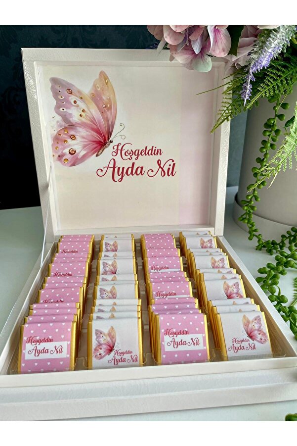 Minemiss Tasarım Lüks Kutulu Isme Özel Tasarımlı Kız-erkek Bebek Çikolatası 50 Adet Dogum-yaş Günü-hediyelik Çikolata