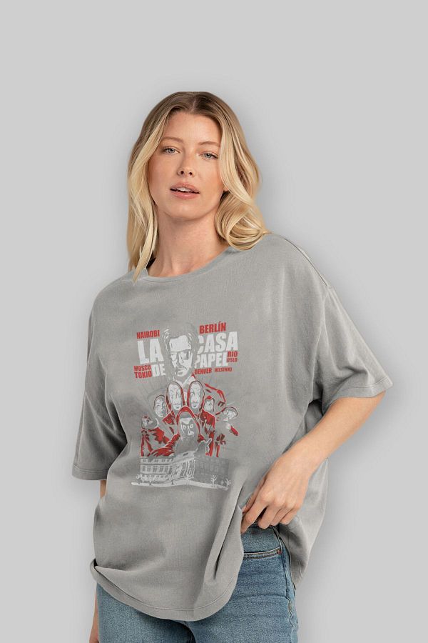 Ankhises La Casa De Papel 2 Gray Oversize Cotton T shirt Crew Neck Men Women Trendyol