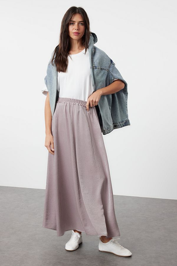 Trendyol Modest-Lesklá fialová tkaná sukňa - TCTSS24EE00019 1