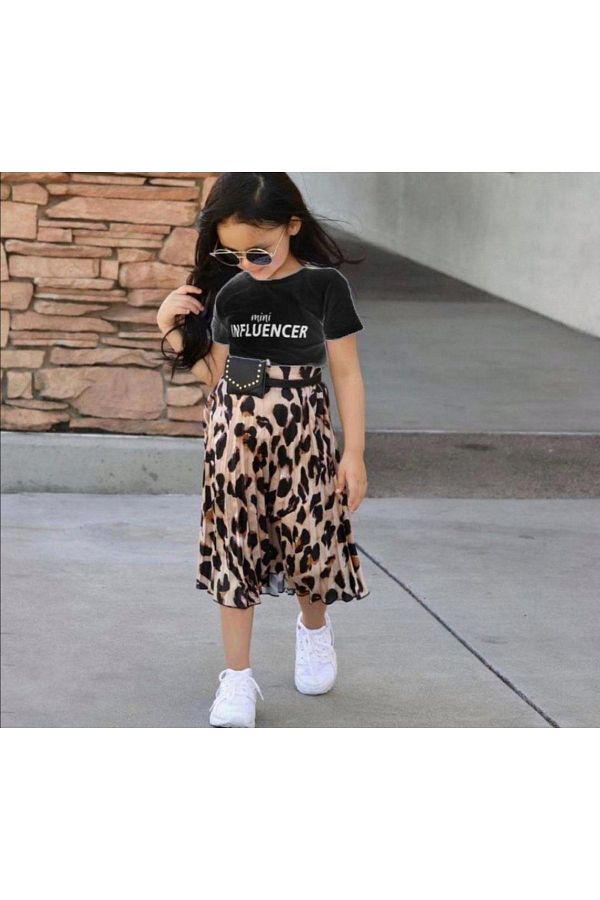 Pink Hippo Kids-Leopard Print Suit - Skirt and T-shirt Set 1