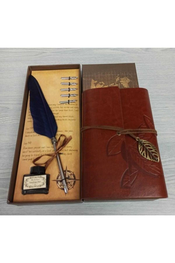 HEPBİMODA-Divit Inkwell Set Feather Pen Set and Special Design Notebook Set 1