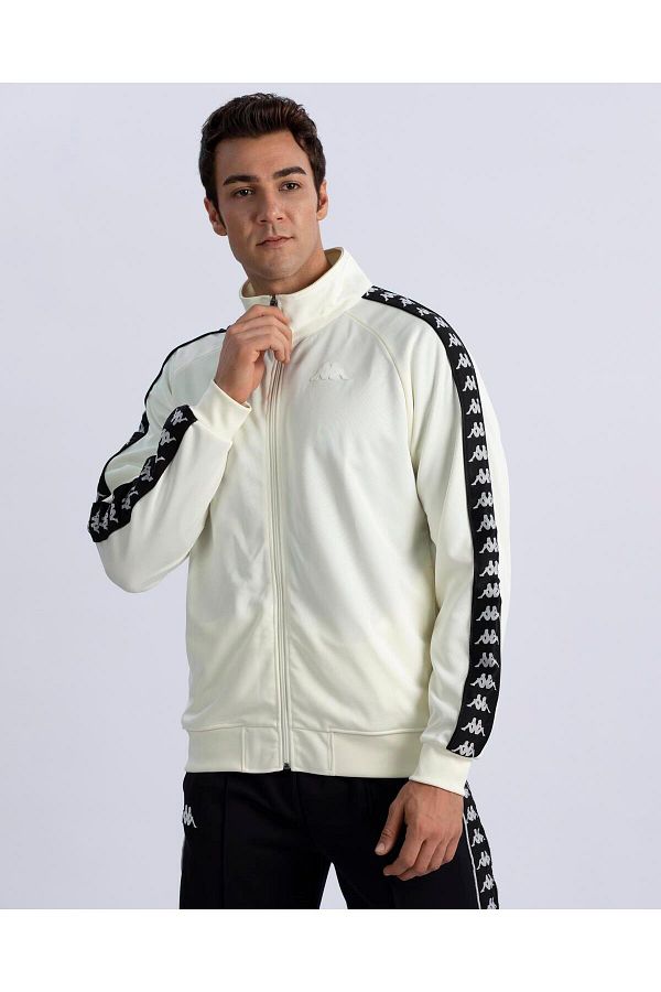 Kappa 222 Banda Anniston Slim Men s Tracksuit Top Cream Black Regular Fit Zippered Trendyol