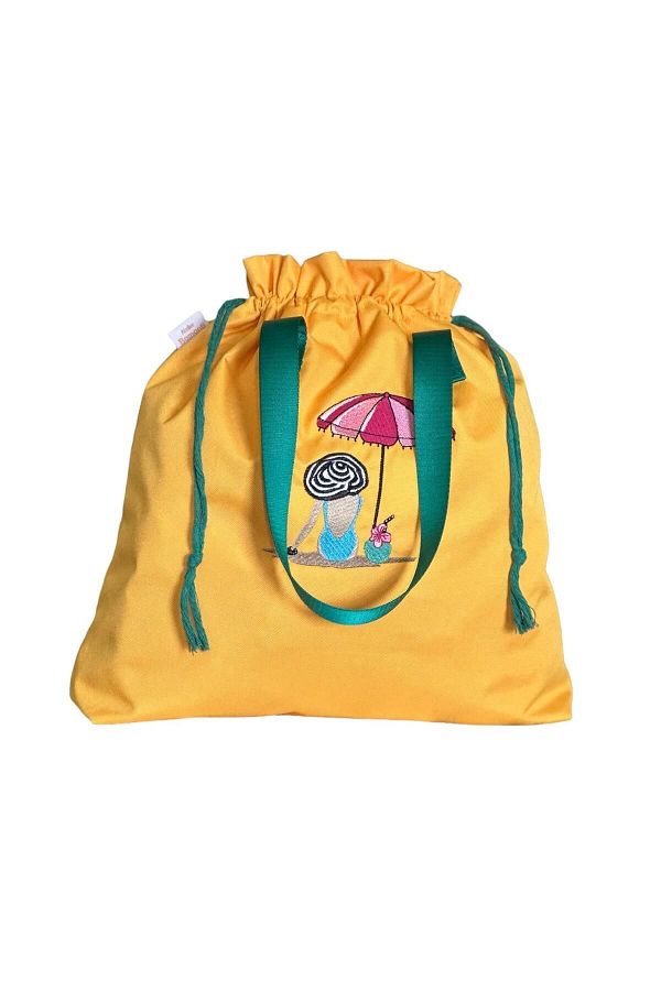 Atelier Bomonti Waterproof Yellow Umbrella Patterned Wet Dry Beach and Pool Bag Dirty Clean Trendyol
