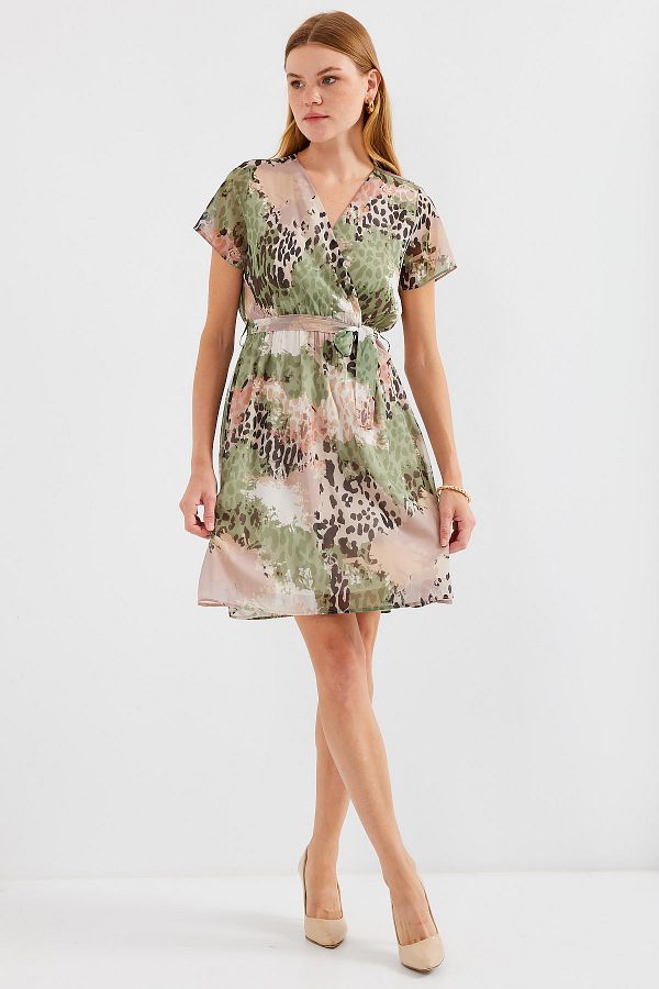 Bigdart-Çağla - 2502 Model Short Sleeve and Patterned Chiffon Dress 1