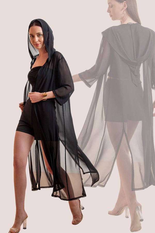 Laranor-Cardigan și costum de baie din șifon Top bikini - Design multifuncțional Îmbrăcăminte de plajă cu glugă și detaliu cu fante 1