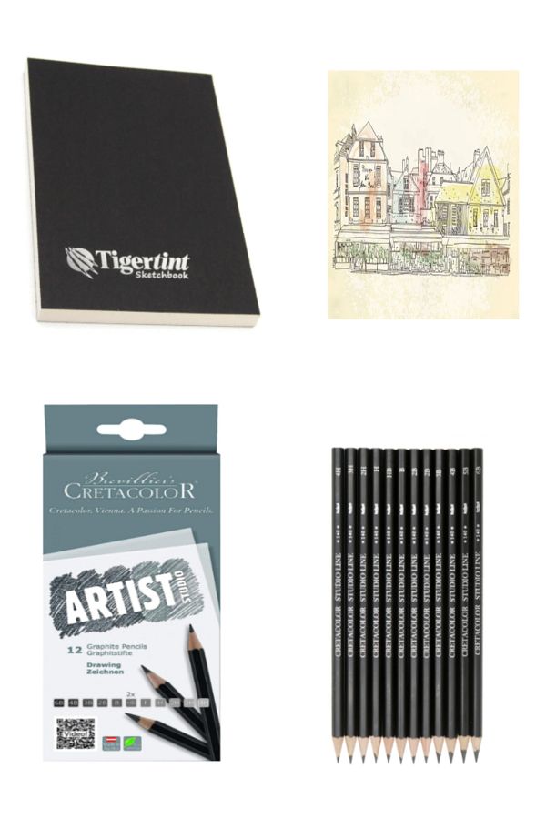GLANCE-Tigertint Sketchbook - 100g A5 80 YP Cretacolor Graduated Sketch Set 12 Pieces 1
