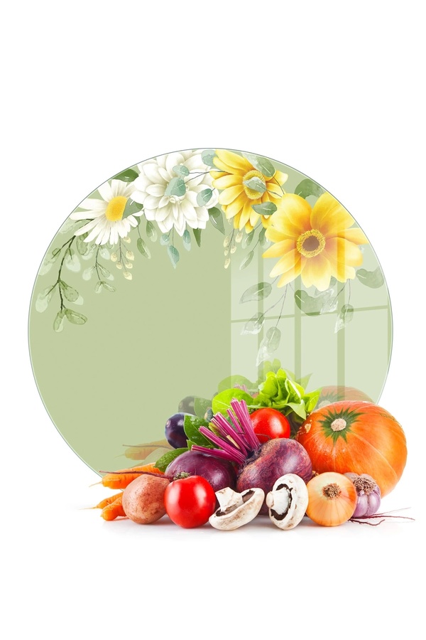 Decovetro 30x30 cm Vintage Daisy Glass Cutting Board and Presentation Holder