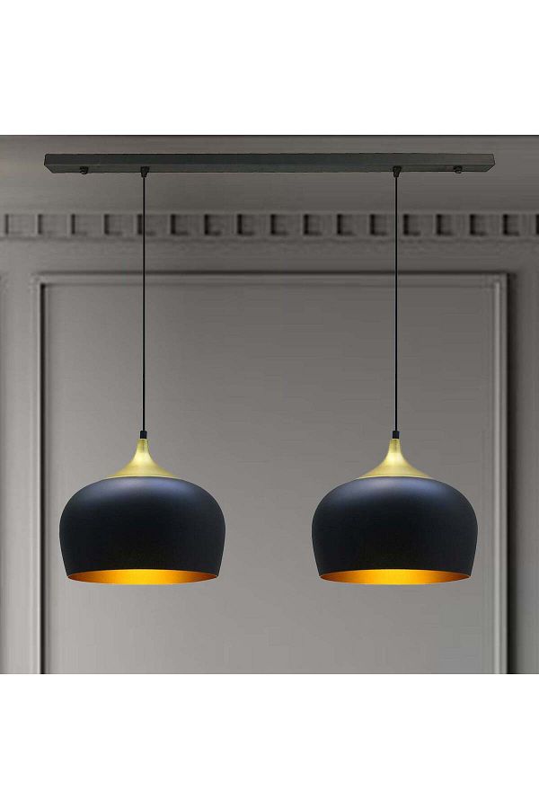 Bamyum-30 cm Schwarz-Gold Kreis Pendelleuchte - 2 Flammig Lampe 1