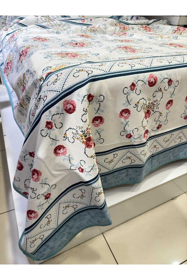 ŞENER HOME-Bouquet Pattern Printed 150x240 CmSingle Single Pike - Petrol Green 1