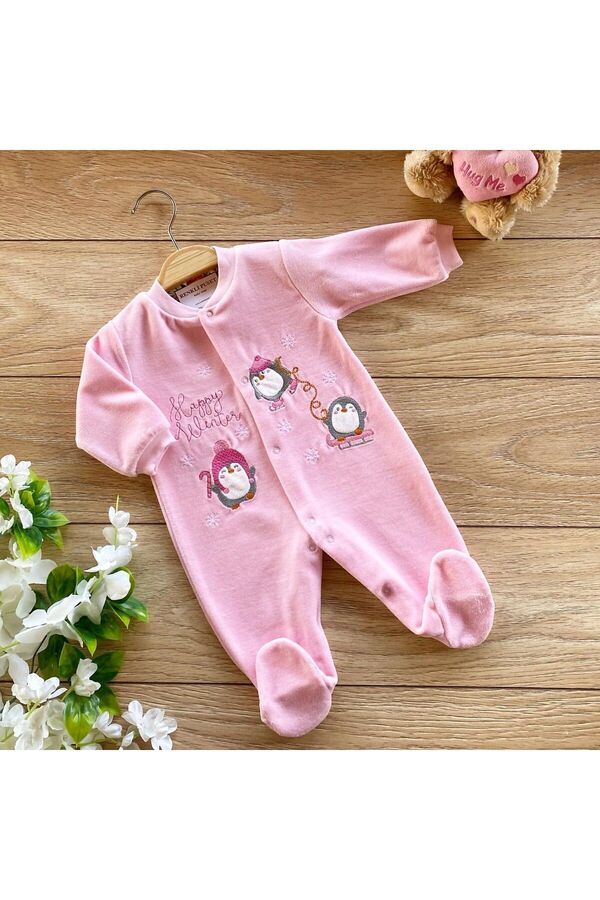 Renkli Puset Kadife Patikli Kız Bebek Uyku Tulumu Kışlık Mevsimlik Penguen