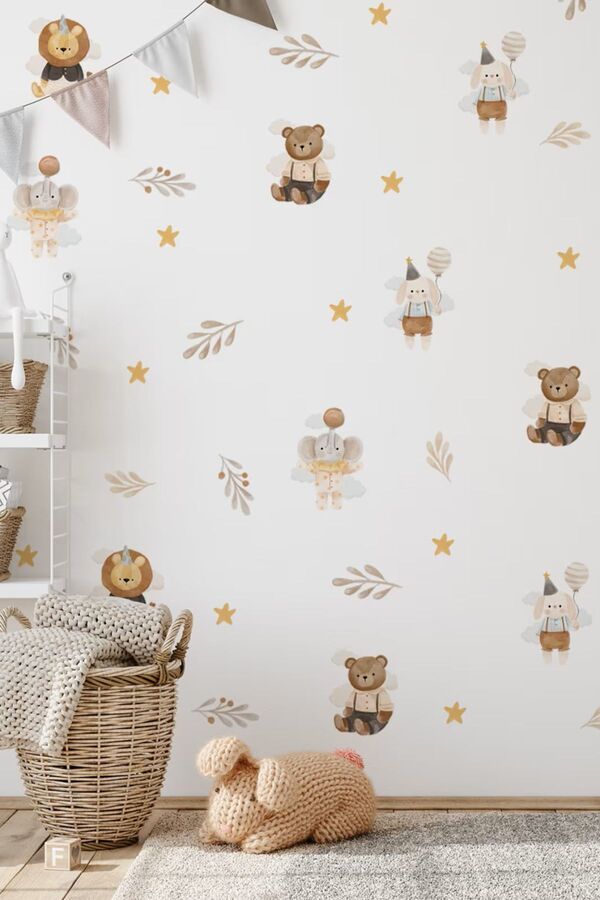 Sim Tasarım Eğlenceli Hayvanlar Çocuk Odası Duvar Sticker Seti