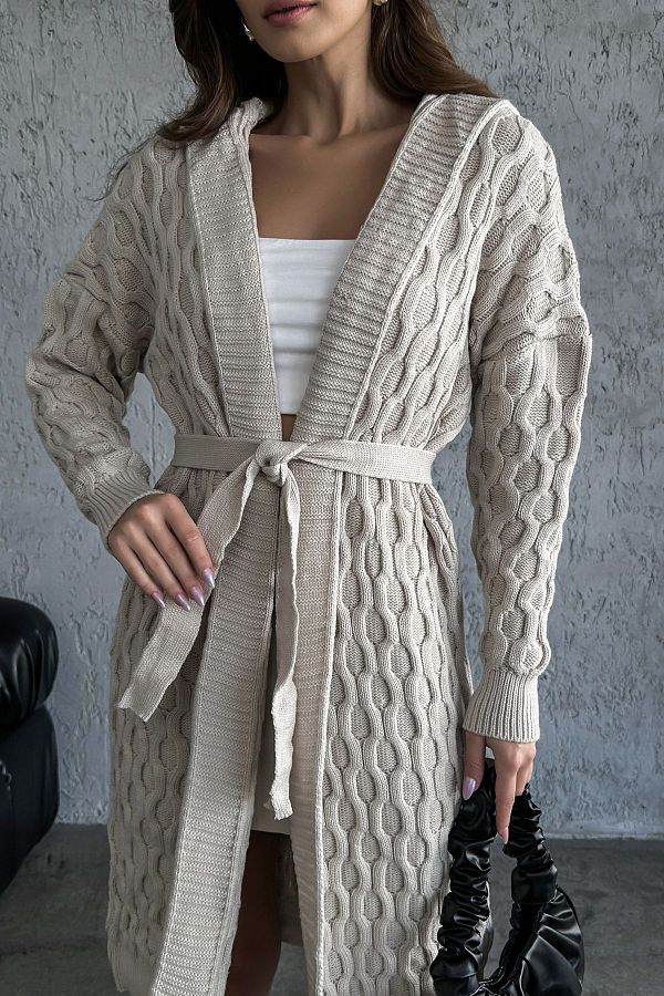 Hooded belted cardigan cheap
