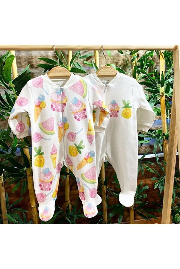 Renkli Puset 2'li Organic Fermuarlı Kız Bebek Uyku Tulumu Cupcake