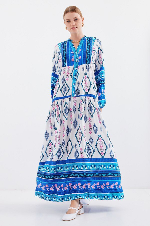 Bigdart-2423 Authentic Patterned Dress - E. Blue 1