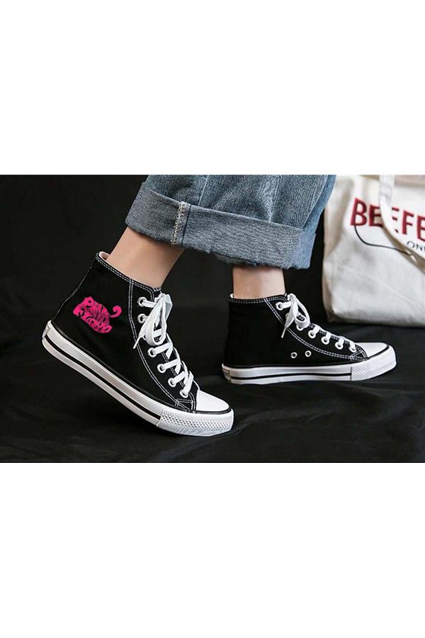 Touz Moda-Pink Floyd Patterned Black Canvas Shoes 1