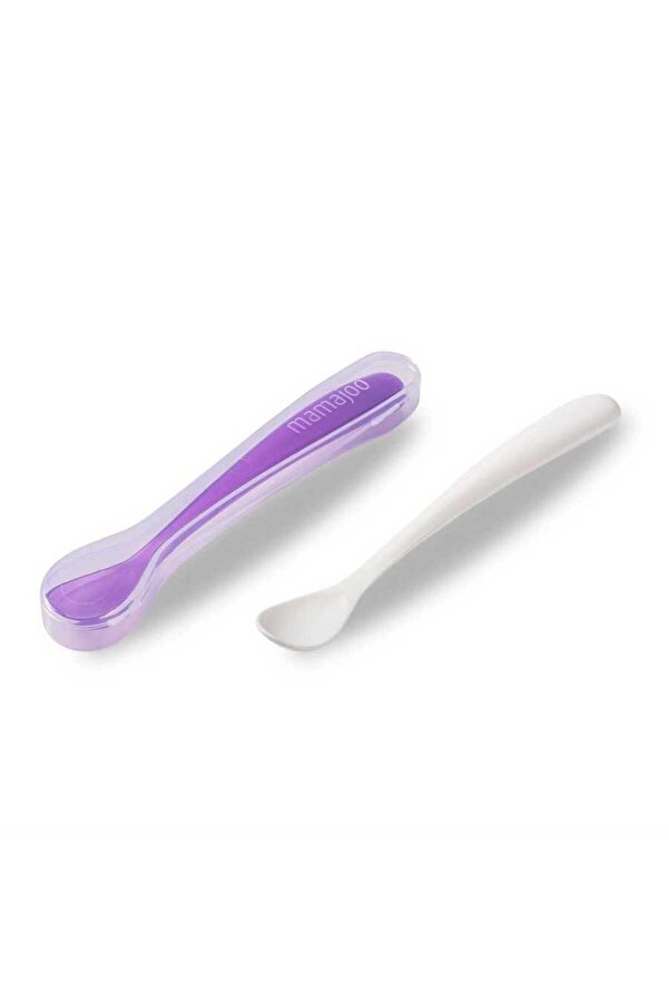 Mamajoo Ergonomik Beslenme Kaşık Seti Mor & Beyaz, 6 Ay+ İkili - Saklama Kabı Hediyeli