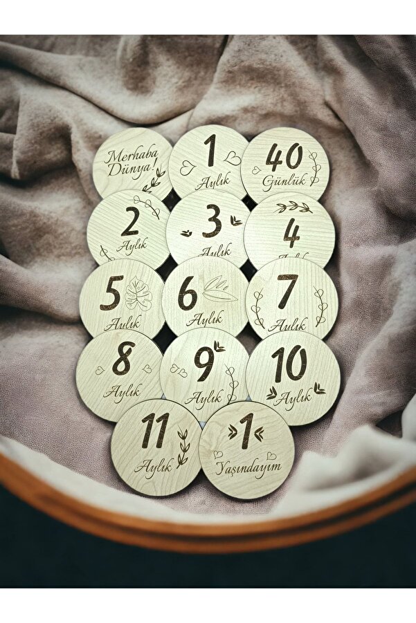 wooden gift design 12 Aylık Plak Seti Ahşap Bebek Fotoğraf Kartları