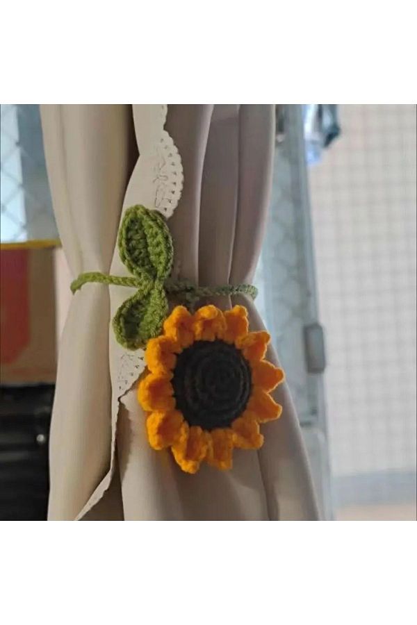 AFRALYAHOME-2-Piece Amigurumi Cherry Curtain Accessory, Multi-Purpose Knitted Curtain Ornament, Sun Flower Handcrafted Bag Ornament 1