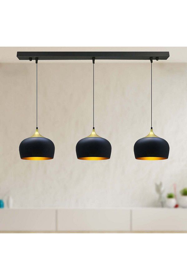 Bamyum-Kreis Pendelleuchte, 3-flammig, 30 cm Schwarz-Gold Lampe 1
