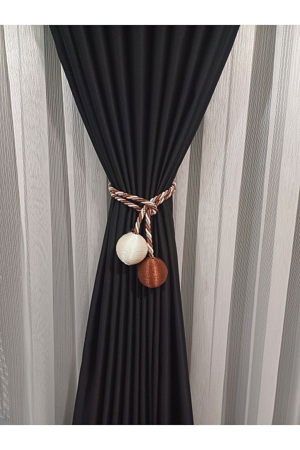 venedik home-Brick and Ecru Colored Two Ball Curtain Binding and Collecting Apparatus 1