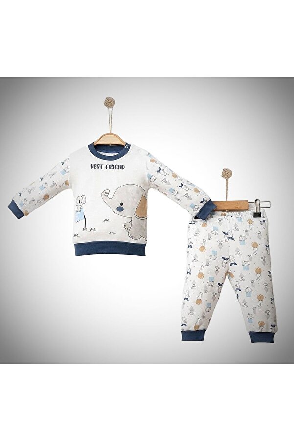 Gümüş Bebe Fil Desenli Pijama Takımı